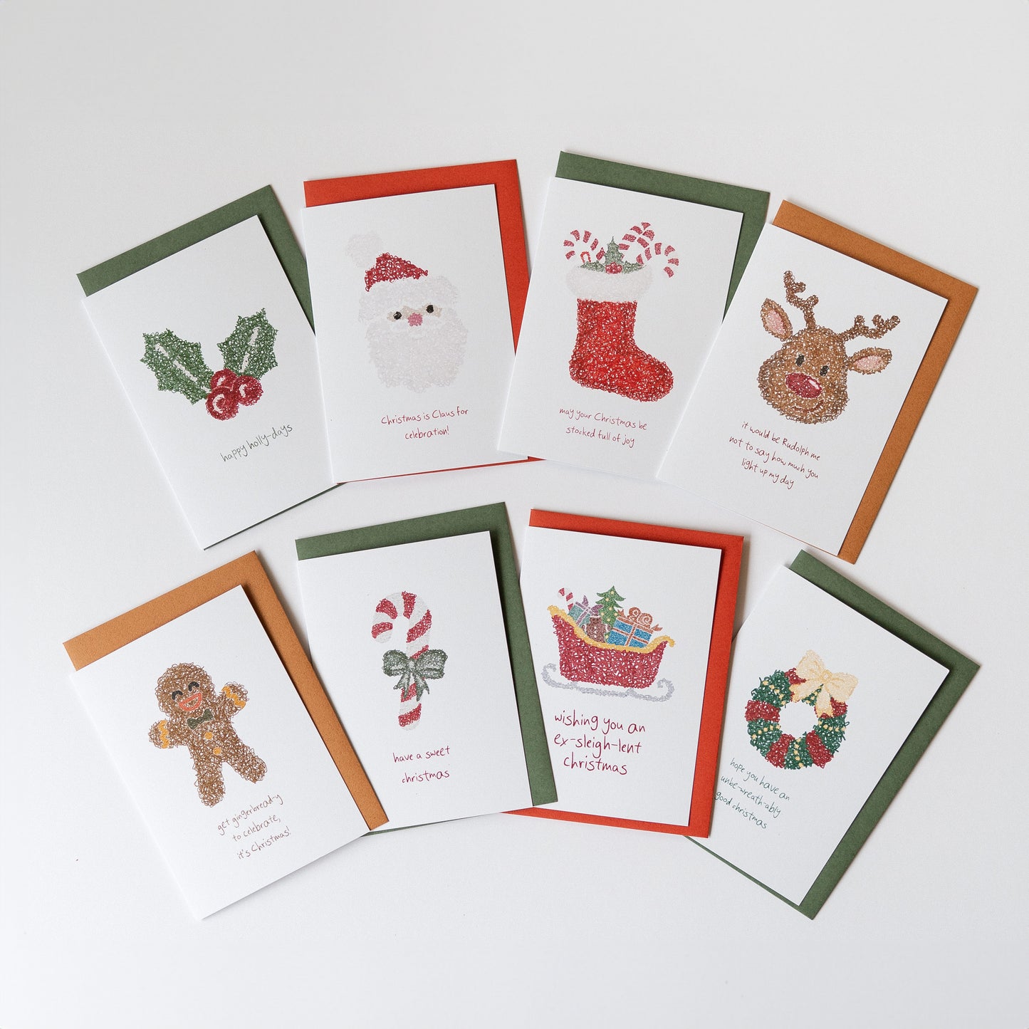 Punny Christmas Set of 8 - Scribble Series 4x6" Cards